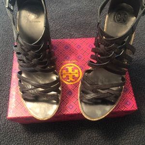 Tory Burch cork wedges, deep brown. Size 10